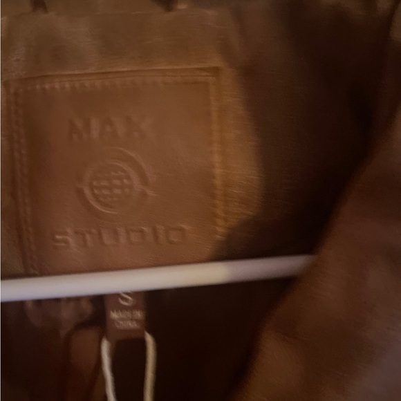 Max Studio cognac Faux Leather Moto Zip Up Casual Classic WOMENS SIZE S - Picture 3 of 4
